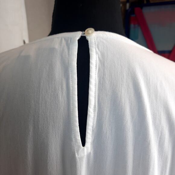 LOFT VISCOSE WOMEN'S L TOP WHITE EMBROIDERY 3/4 BELL SLEEVE PHEASANT BOHO - Picture 6 of 12